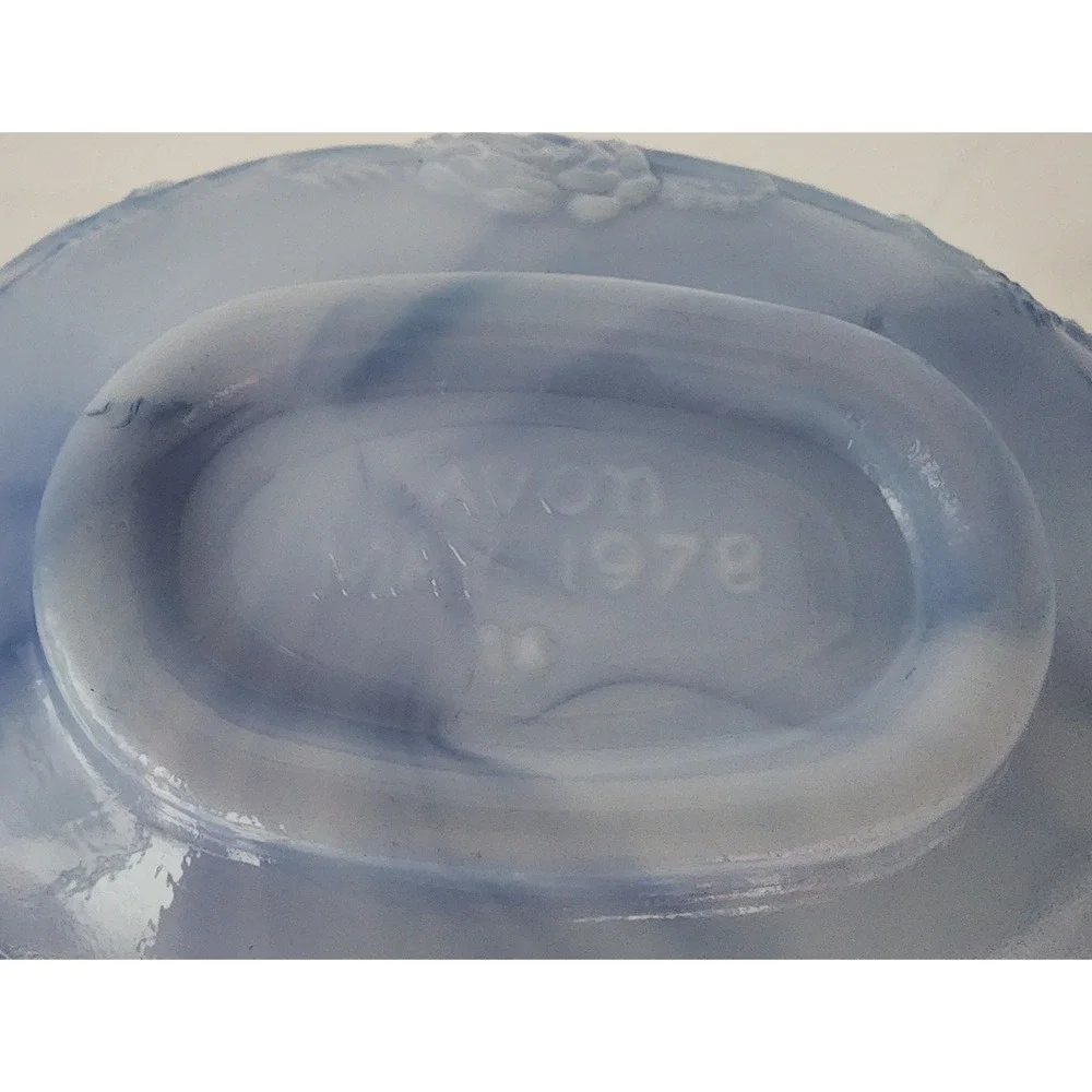 Avon Victoriana Soap Dish & Soap Set Blue Slag Glass Rose 1978 Vintage Special